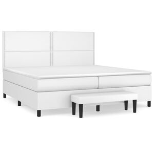 vidaXL Pat box spring cu saltea, alb, 200x200 cm, piele ecologică