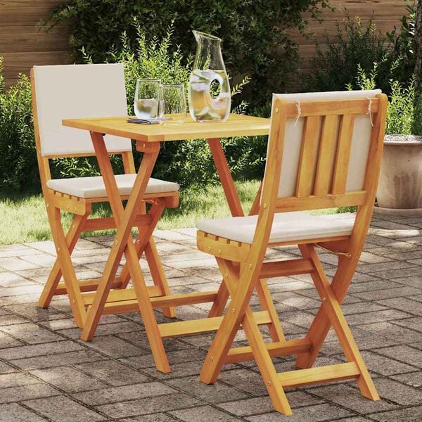 vidaXL Set bistro cu pernă 3 pcs Ulei Natural Lemn Solid de Acacia