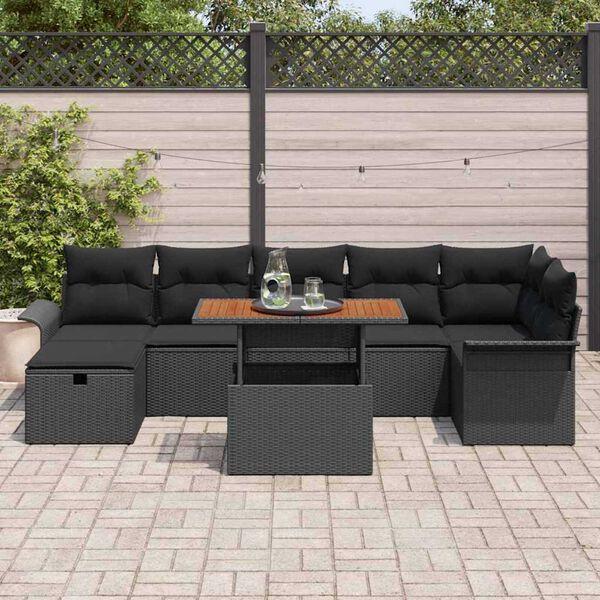 vidaXL Set de canapele pentru grădină 8 pcs Negru poliratan