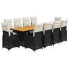 vidaXL Set bistro de grădină, 11 piese, cu perne, negru, poliratan
