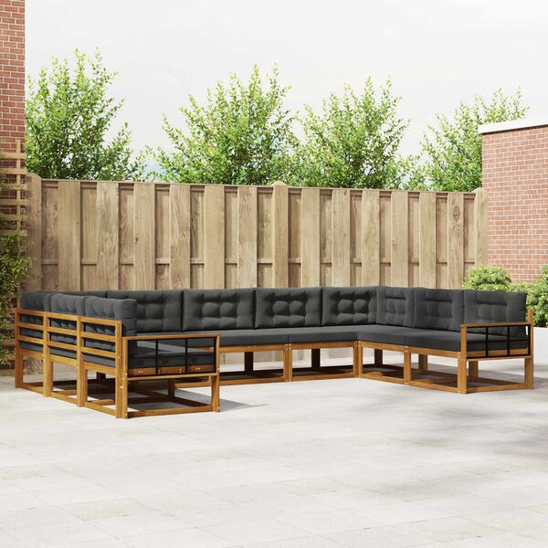 vidaXL Set de canapele de exterior cu pernă 9 pcs Natural și Antracit