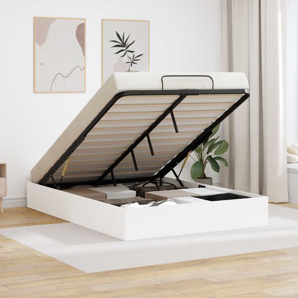 vidaXL Cadru de pat otoman Alb 203 x 140 x 25 cm Lemn prelucrat