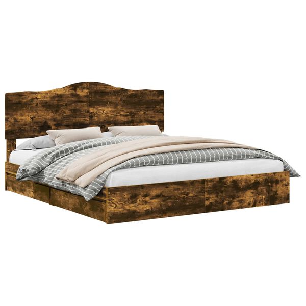 vidaXL Pat cu storage Stejar fumuriu 180 x 200 cm Lemn compozit