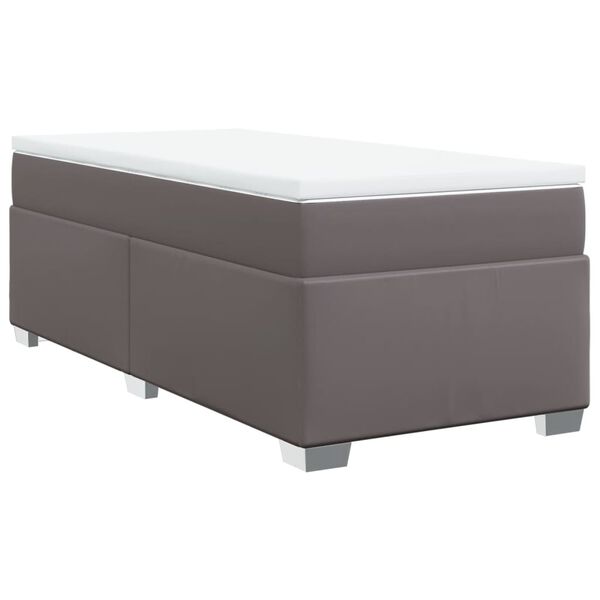 vidaXL Pat box spring cu saltea, gri, 90x190 cm, piele ecologică