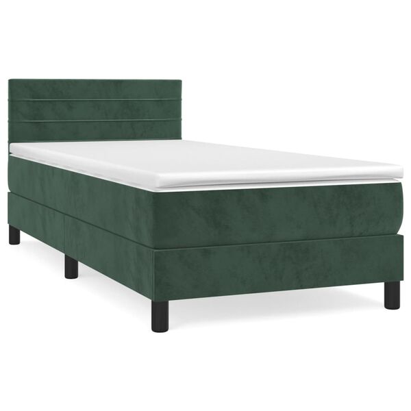vidaXL Pat box spring cu saltea, verde închis, 90x200 cm, catifea