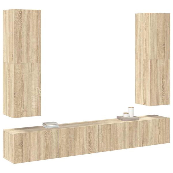 vidaXL Set de dulapuri TV, 4 piese, stejar sonoma, lemn prelucrat