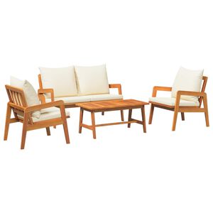 vidaXL Set bistro cu pernă 4 pcs Maro și Crem Lemn Solid de Acacia