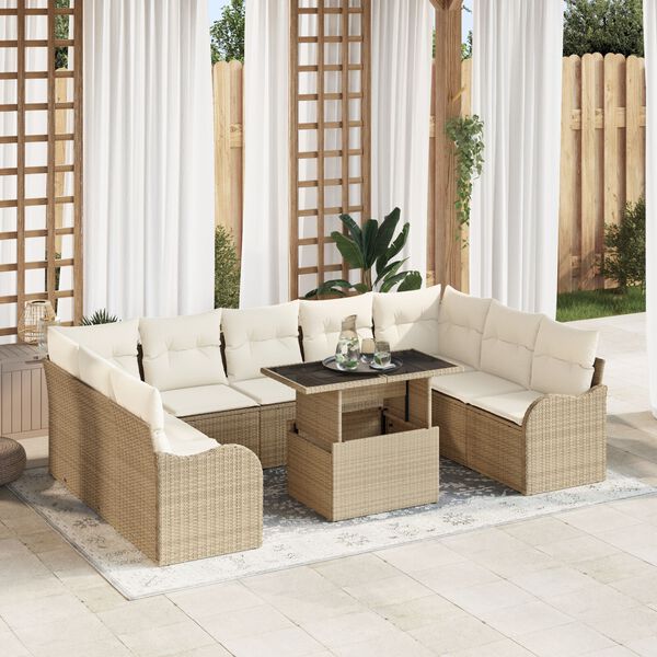 vidaXL Set de canapele pentru grădină cu pernă 10 pcs Bej Poli Rattan