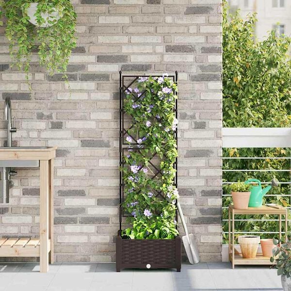 vidaXL Ghiveci de grădină cu trellis Gri 40 x 40 x 125.5 cm PP