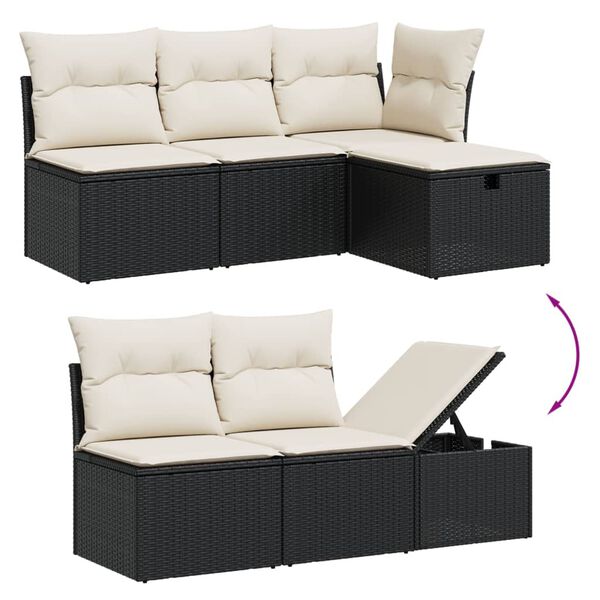 vidaXL Set mobilier de grădină cu perne, 6 piese, negru, poliratan