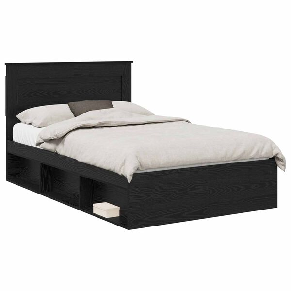 vidaXL Cadru de pat cu headboard Negru 120 x 190 cm Lemn de pin masiv