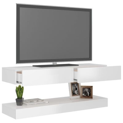 vidaXL Comodă TV cu lumini LED, alb extralucios, 120x35 cm