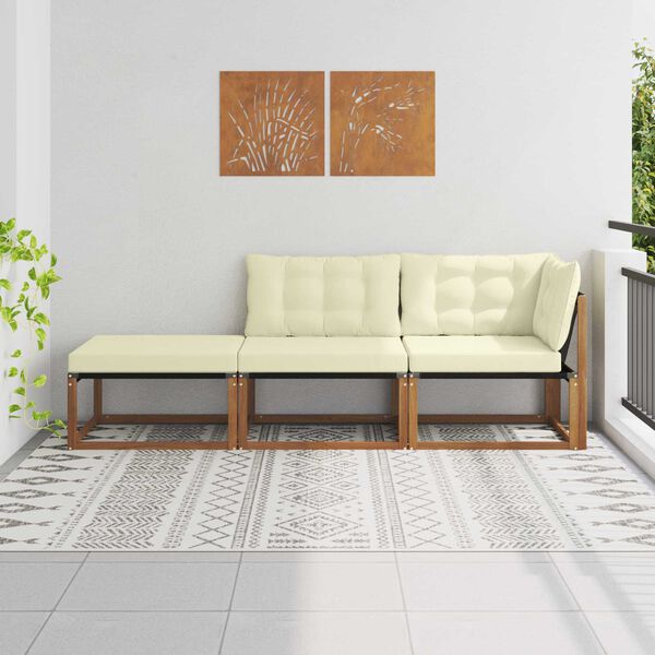 vidaXL Unități de sofa sectional de exterior cu pernă 3 Bucată natural