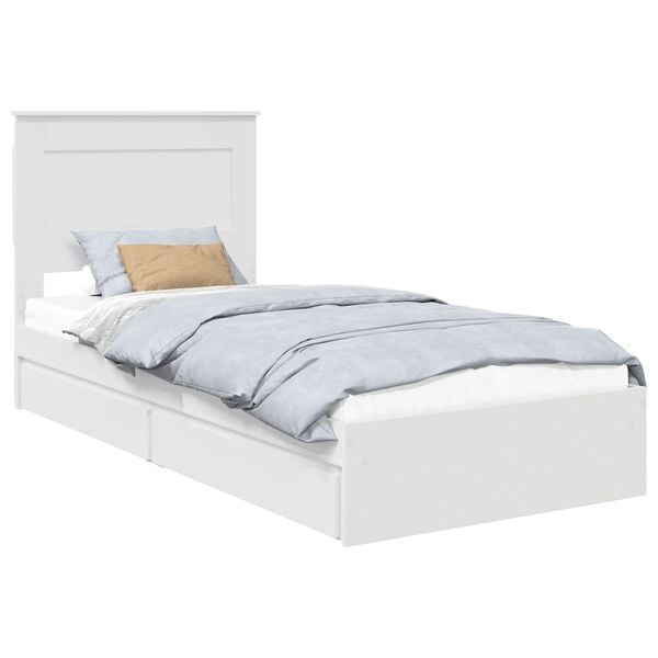 vidaXL Pat cu storage cu headboard Alb 90 x 200 cm Lemn compozit