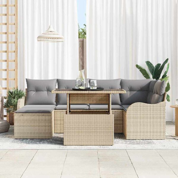 vidaXL Set de canapele pentru grădină cu pernă 7 pcs Bej Rattan poli