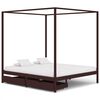 vidaXL Cadru pat baldachin 2 sertare maro &icirc;nchis 180x200cm lemn de pin