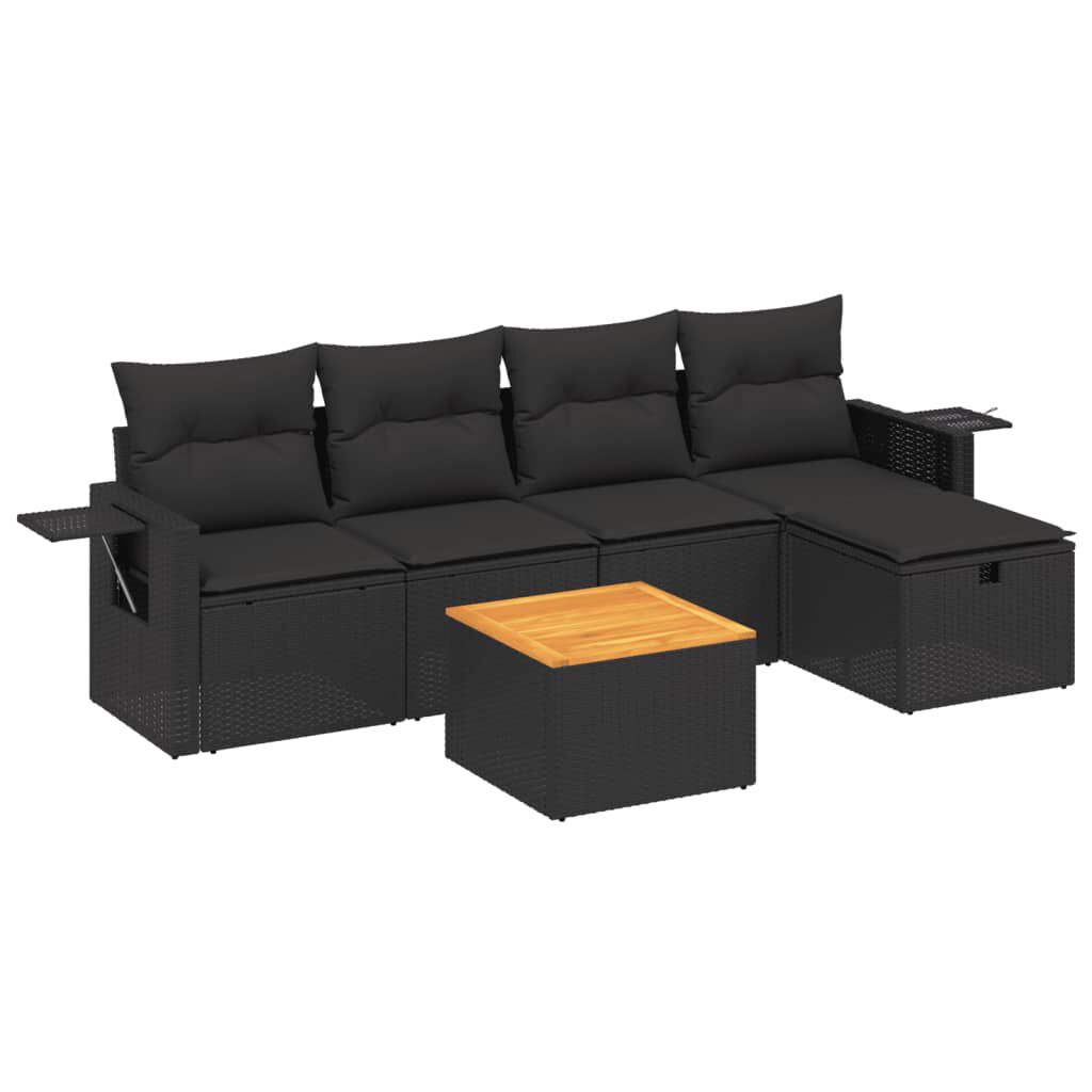 vidaXL Set mobilier de grădină cu perne, 6 piese, negru, poliratan