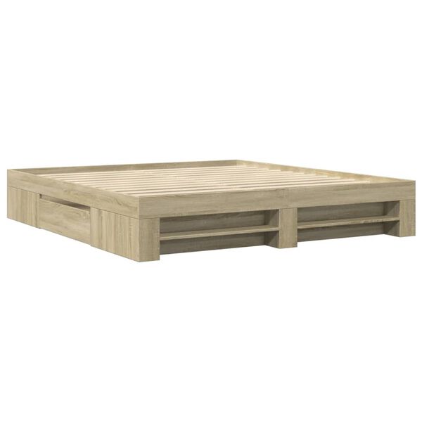 vidaXL Cadru de pat fără saltea Stejar Sonoma 200x200cm Lemn prelucrat