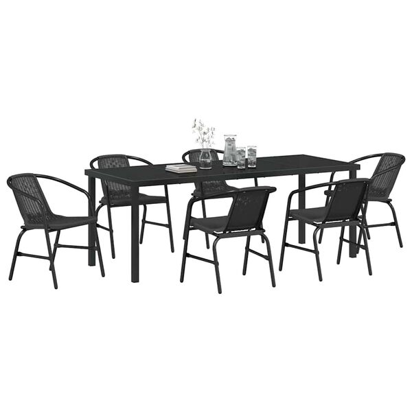 vidaXL Set de masă pentru grădină 7 pcs Negru