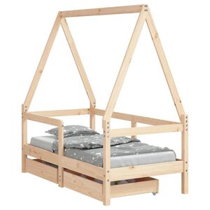 vidaXL Cadru de pat cu sertare de copii, 70x140 cm, lemn masiv de pin