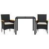 vidaXL Set mobilier de grădină cu perne 3 piese negru poliratan&sticlă