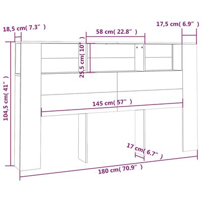 vidaXL Tăblie de pat cu dulap, stejar sonoma, 180x18,5x104,5 cm