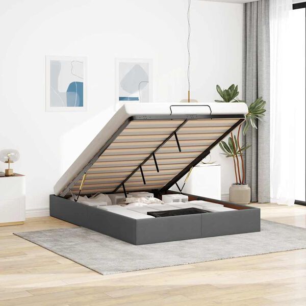 vidaXL Cadru de pat otoman fără saltea țesătură gri &icirc;nchis 140x200 cm
