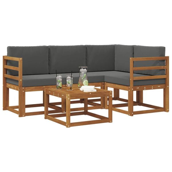 vidaXL Set de canapele de exterior cu pernă 5 pcs Natural și Antracit