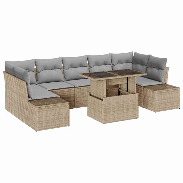 vidaXL Set de canapele pentru grădină 8 pcs Beige și gri deschis
