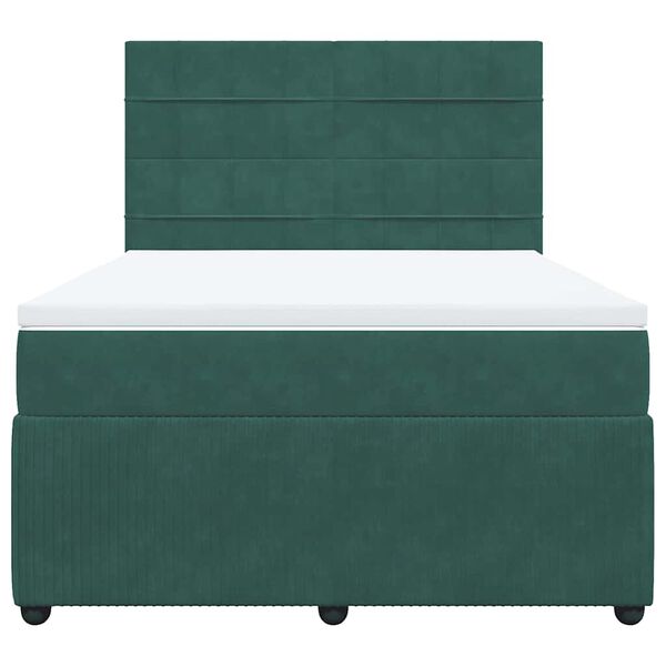 vidaXL Pat box spring cu saltea, verde &icirc;nchis, 160x200 cm, catifea