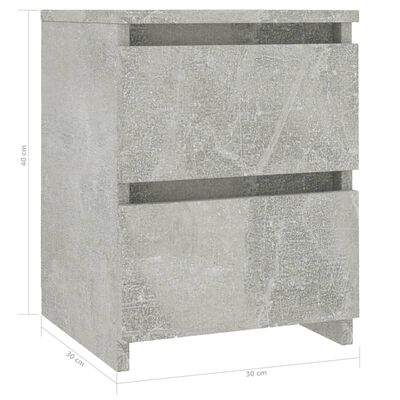 vidaXL Noptiere, 2 buc., gri beton, 30 x 30 x 40 cm, PAL