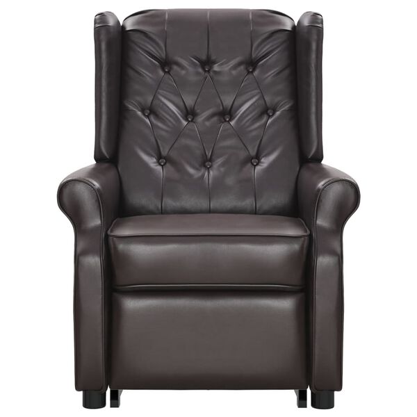 vidaXL Fotoliu de masaj cu ridicare, maro, piele ecologică lucioasă