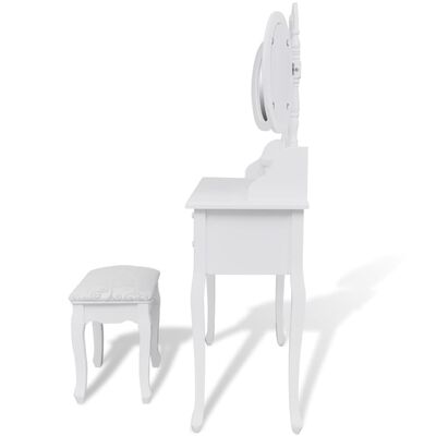 vidaXL Masă de toaletă cu taburet și 3 oglinzi, alb