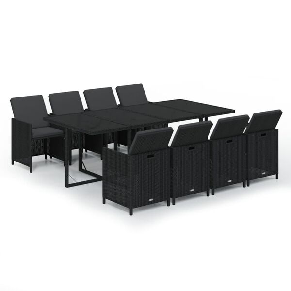 vidaXL Set mobilier de grădină cu perne, 9 piese, negru, poliratan