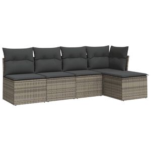 vidaXL Set canapea de grădină cu perne, 5 piese, gri, poliratan