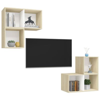 vidaXL Set dulapuri TV, 4 piese, alb și stejar sonoma, lemn prelucrat