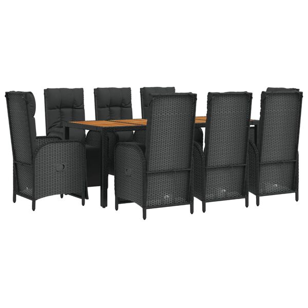 vidaXL Set mobilier de grădină cu perne, 9 piese, negru, poliratan