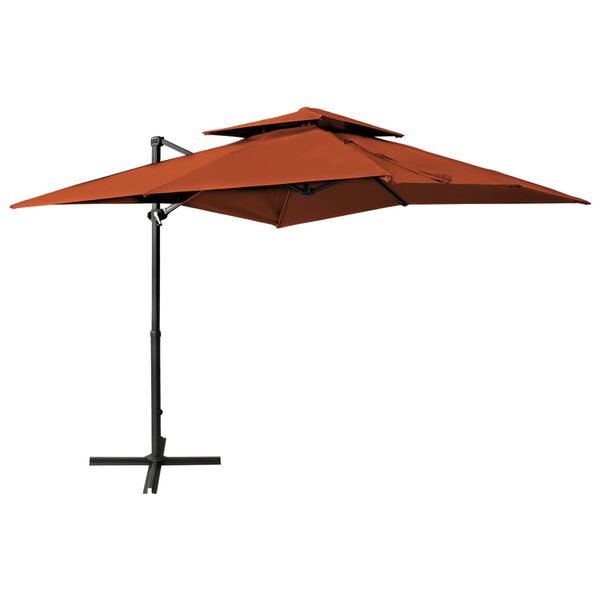 vidaXL Umbrelă &icirc;n consolă cu &icirc;nveliș dublu, cărămiziu, 250x250 cm
