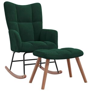 vidaXL Scaun balansoar cu taburet, verde &icirc;nchis, catifea
