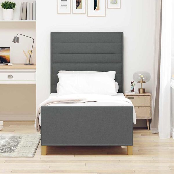 vidaXL Cadru de pat cu headboard Gri &icirc;nchis 80 x 200 cm țesătură