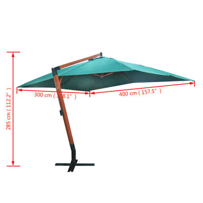 vidaXL Umbrelă de soare suspendată 300 x 400 cm, Verde