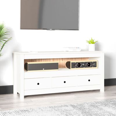 vidaXL Comodă TV, alb, 114x35x52 cm, lemn masiv de pin
