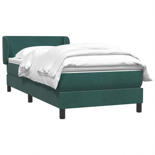 vidaXL Pat box spring cu saltea, verde &icirc;nchis, 100x210 cm, catifea