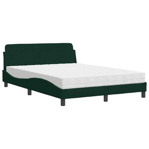 vidaXL Pat cu saltea, Dover, verde &icirc;nchis, 140x200 cm, catifea