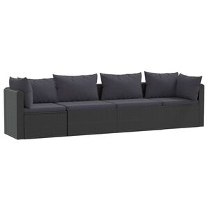 vidaXL Set mobilier de grădină cu perne, 4 piese, negru, poliratan