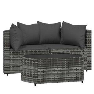 vidaXL Set mobilier de grădină cu perne, 3 piese, gri, poliratan