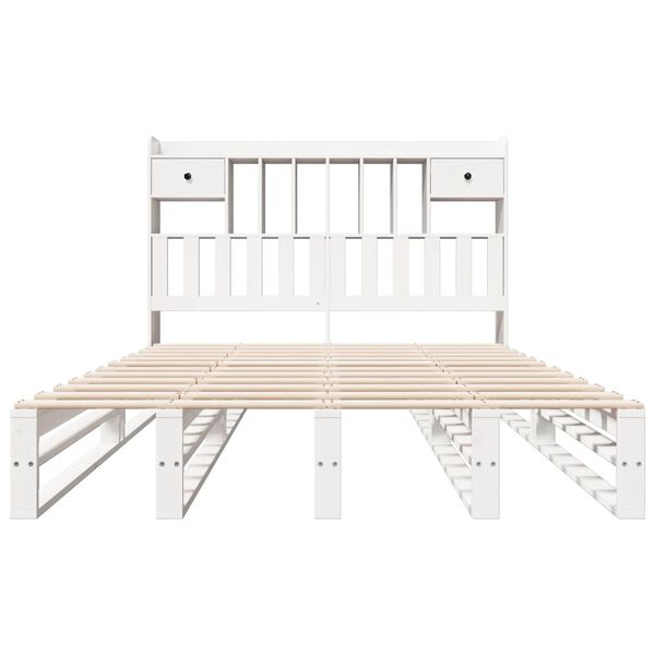vidaXL Pat cu bibliotecă fără saltea, alb, 140x200 cm, lemn masiv pin