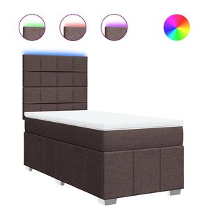 vidaXL Pat box spring cu saltea, maro &icirc;nchis, 90x200 cm, textil