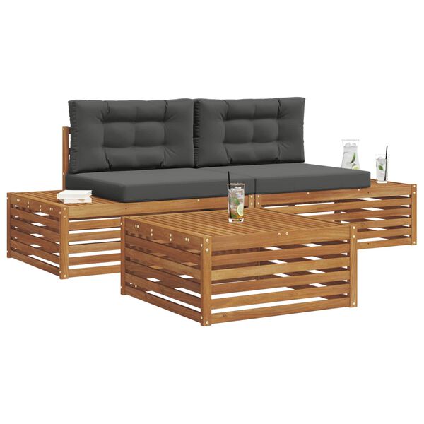 vidaXL Set de canapele de exterior 3 Bucată Natural și Antracit