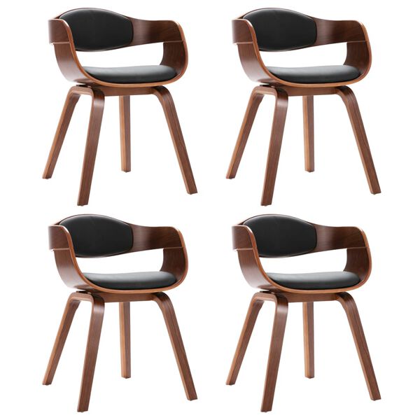 vidaXL Scaune de sufragerie, 4 buc, lemn curbat și piele ecologică